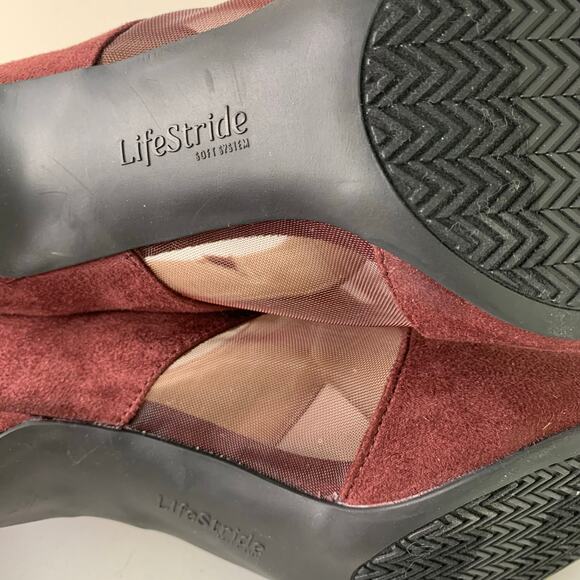 LifeStride Size 8W Annette Pointed Toe Kitten Heel Shooties Burgundy Faux Suede - Picture 14 of 15
